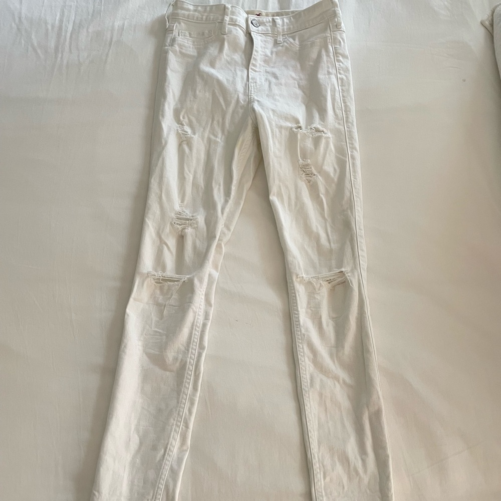 Hollister white ripped skinny jeans